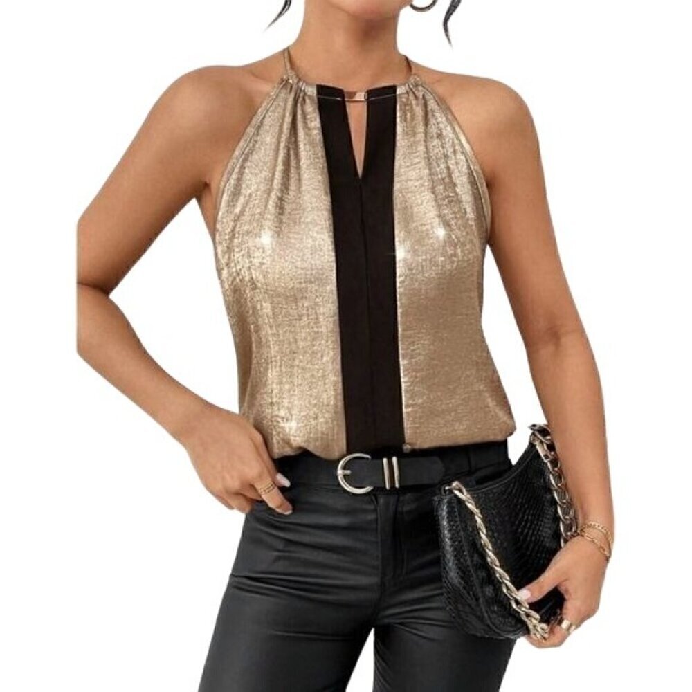 Beautiful Keyhole Collar Halter Lanyard Top